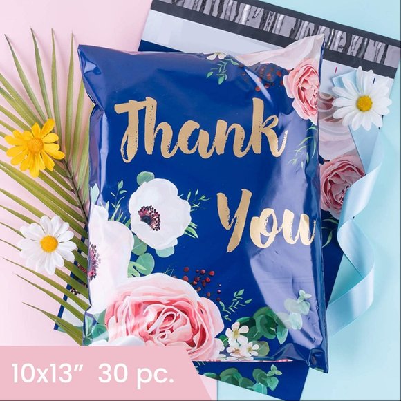 10x13" (30 Pack) Thank You Floral Polymailers (Navy) - Picture 1 of 2